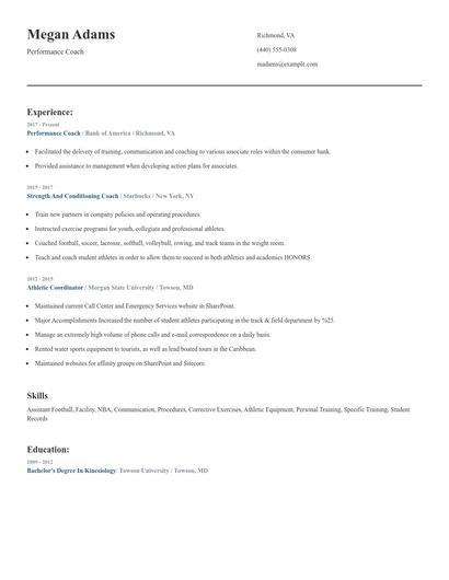 Performance Coach Resume