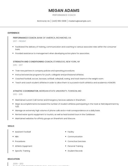 Performance Coach Resume