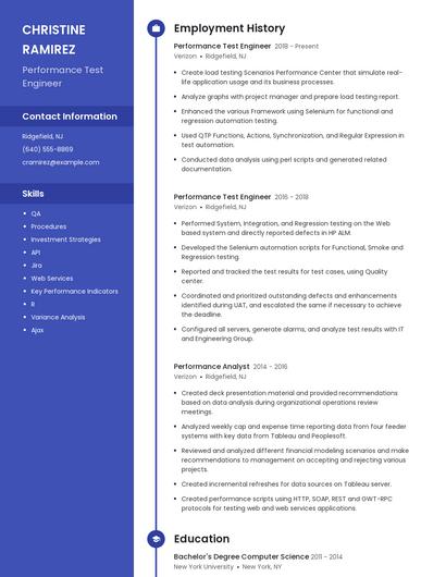Performance Test Engineer Resume