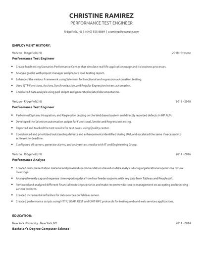Performance Test Engineer Resume