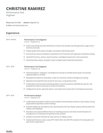 Performance Test Engineer Resume