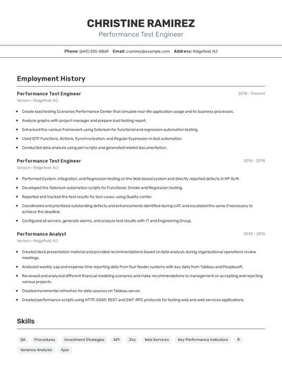 Performance Test Engineer Resume