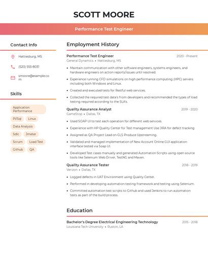 Performance Test Engineer Resume
