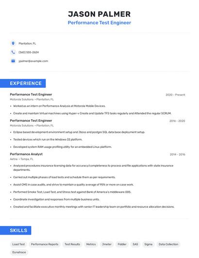 Performance Test Engineer Resume