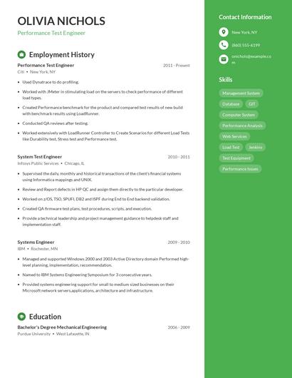 Performance Test Engineer Resume