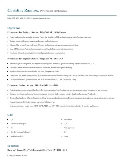 Performance Test Engineer Resume