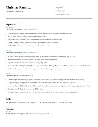 Performance Test Engineer Resume