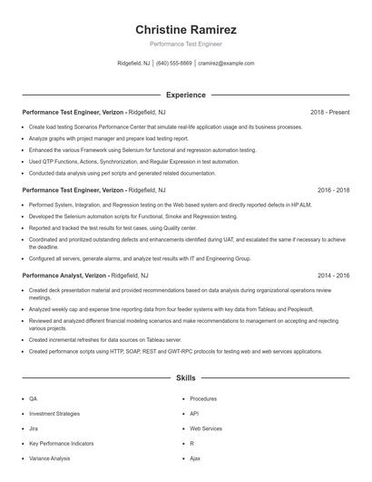 Performance Test Engineer Resume
