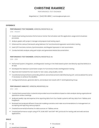 Performance Test Engineer Resume