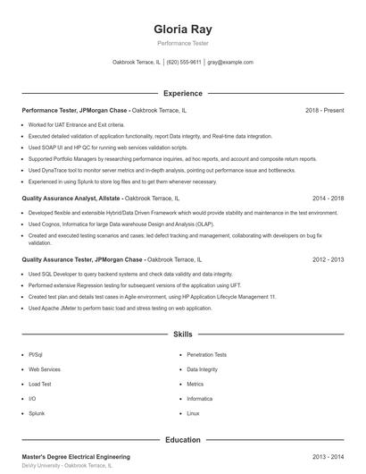Performance Tester Resume