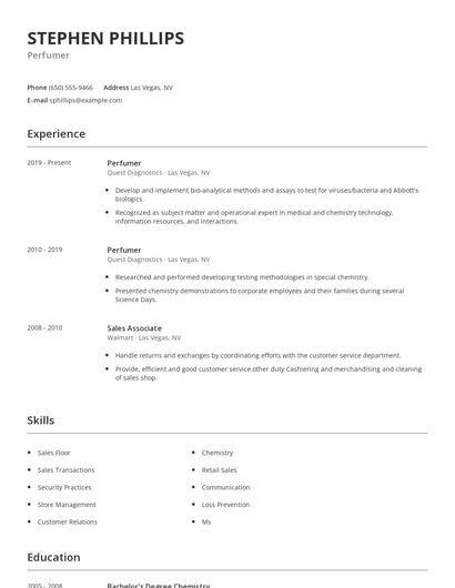 Perfumer Resume