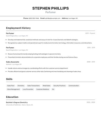 Perfumer Resume