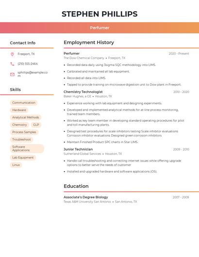 Perfumer Resume