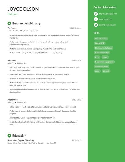 Perfumer Resume