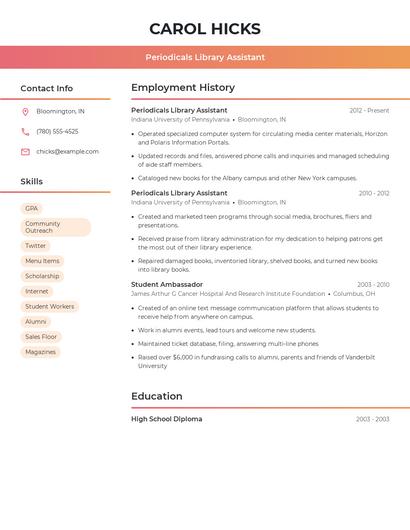 Periodicals Library Assistant Resume