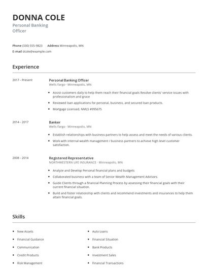 Personal Banking Officer Resume