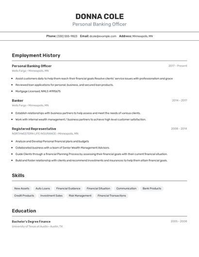 Personal Banking Officer Resume
