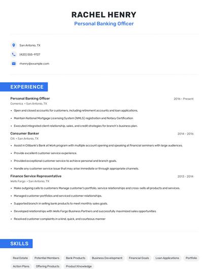 Personal Banking Officer Resume