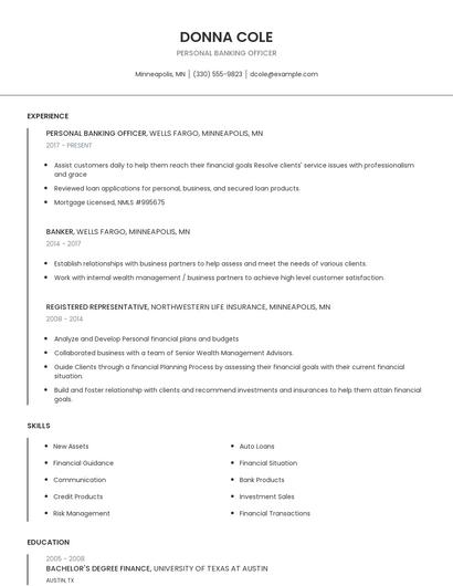 Personal Banking Officer Resume