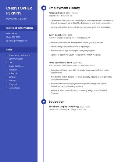 Personal Coach Resume