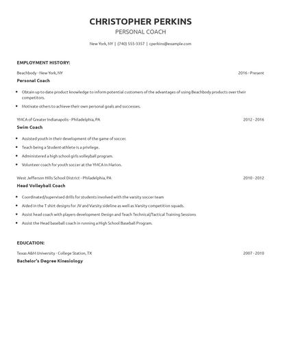 Personal Coach Resume
