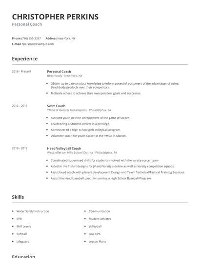 Personal Coach Resume