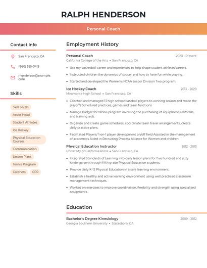 Personal Coach Resume