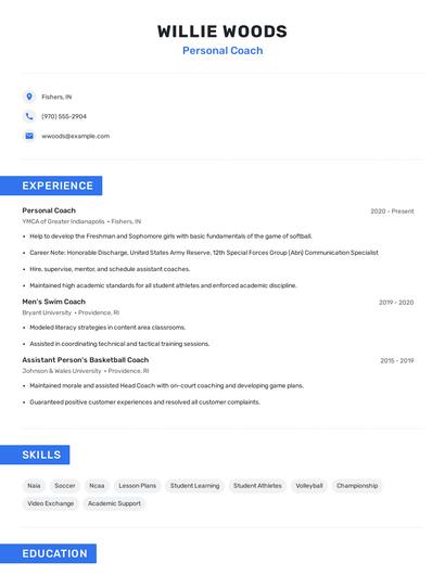 Personal Coach Resume