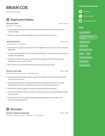 Personal Coach Resume
