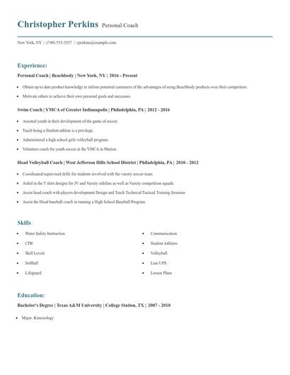 Personal Coach Resume