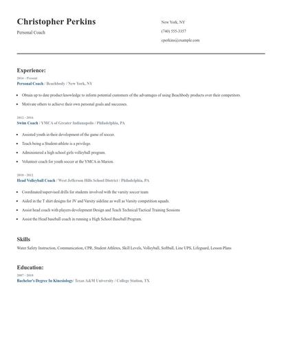 Personal Coach Resume