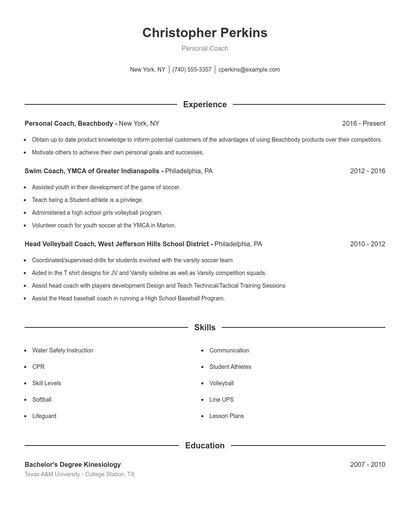Personal Coach Resume