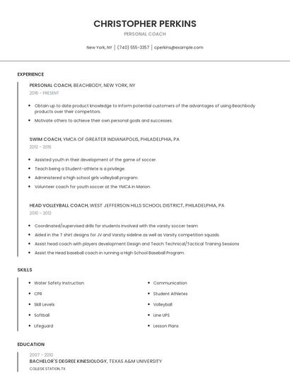 Personal Coach Resume