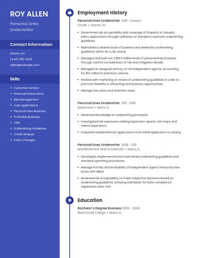Personal Lines Underwriter Resume