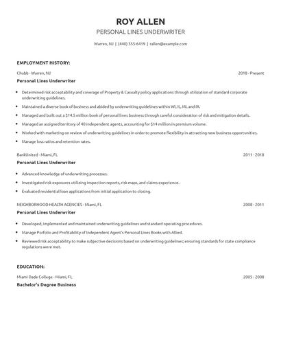 Personal Lines Underwriter Resume
