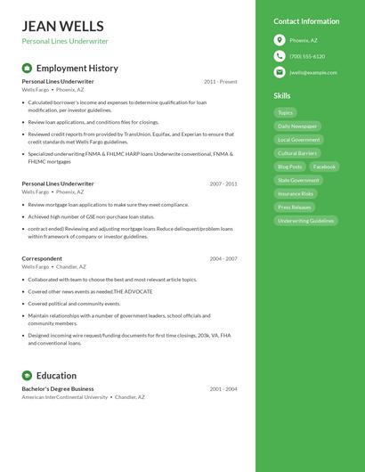 Personal Lines Underwriter Resume