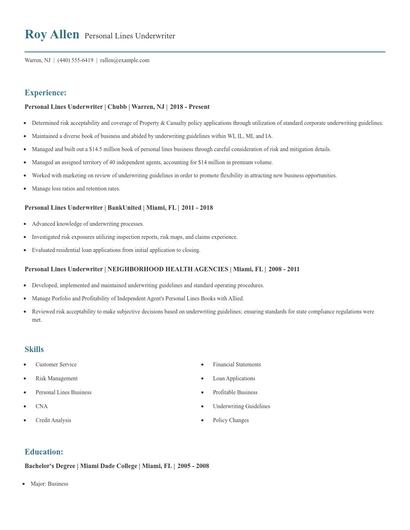 Personal Lines Underwriter Resume
