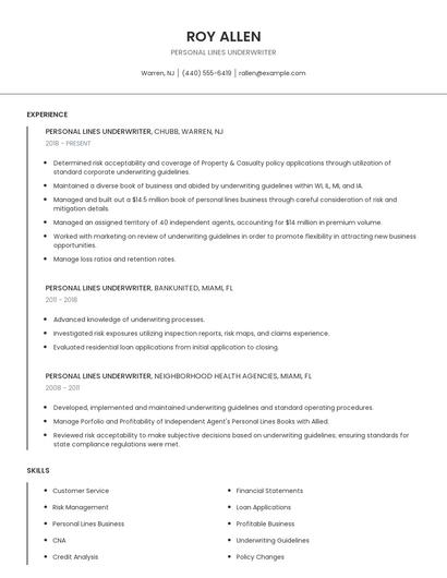 Personal Lines Underwriter Resume