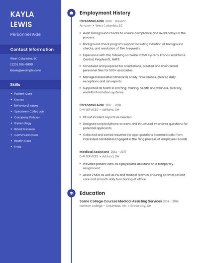 Personnel Aide Resume