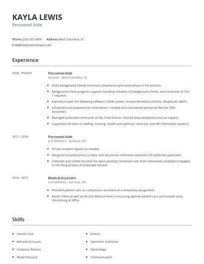 Personnel Aide Resume