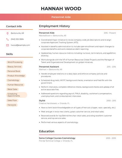 Personnel Aide Resume