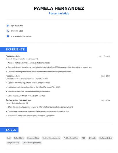 Personnel Aide Resume