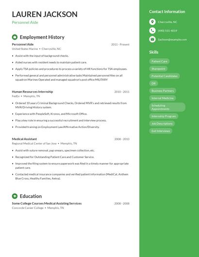 Personnel Aide Resume