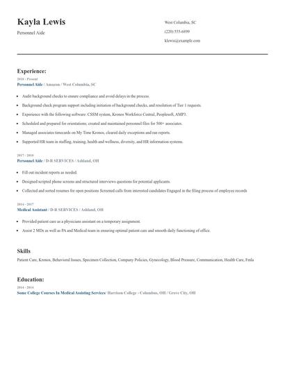 Personnel Aide Resume