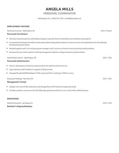 Personnel Coordinator Resume