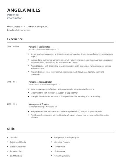 Personnel Coordinator Resume
