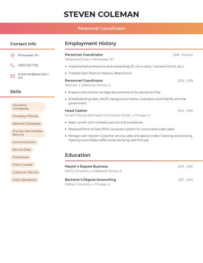 Personnel Coordinator Resume