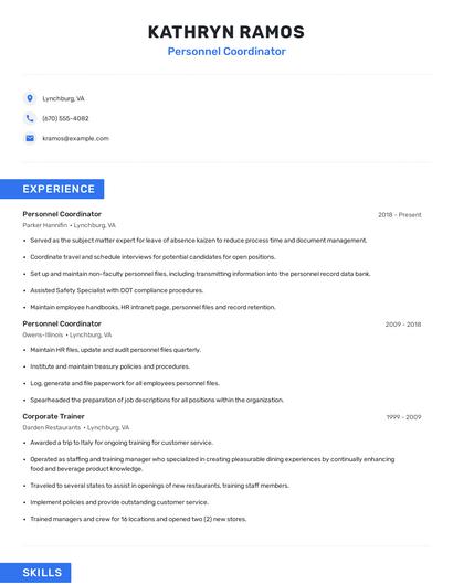Personnel Coordinator Resume