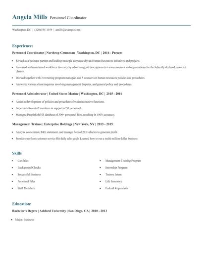 Personnel Coordinator Resume