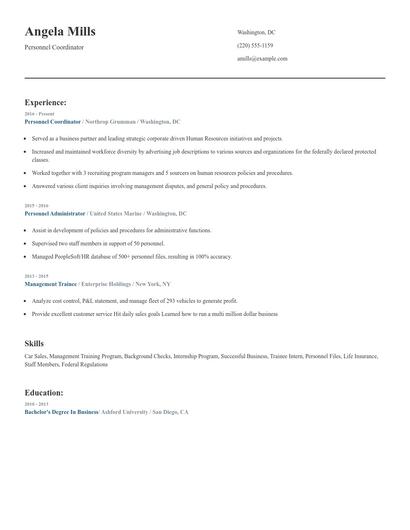 Personnel Coordinator Resume